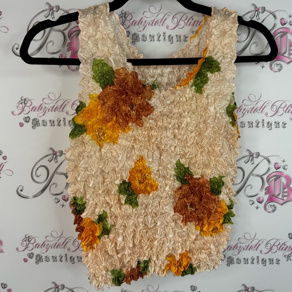 Tank top bubble top y2k stretchy one size Floral Textured Sleeveless Top